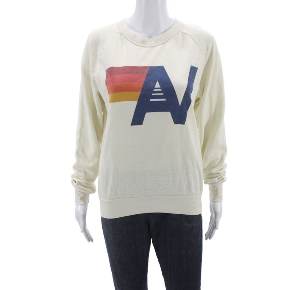 Aviator Nation Womens Pullover Sweatshirt Beige Retro Crew Long Sleeve Size XS